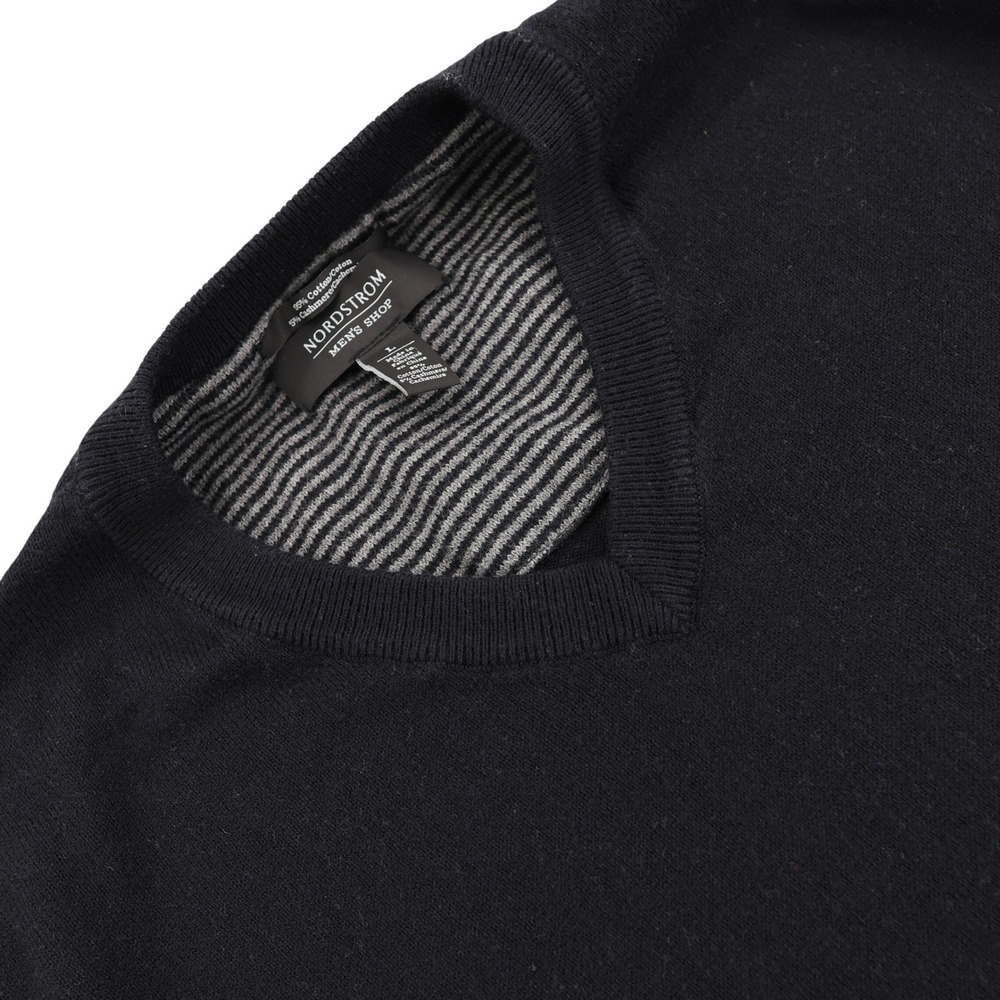Nordstrom Mens Shop V-Neck Sweater Black Cotton Cashmere Blend Large L